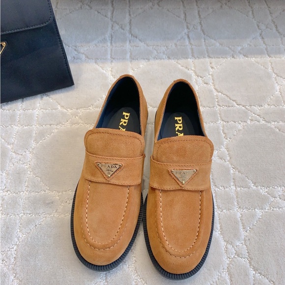 Prada Shoes - Prada Women's Camel Suede Loafers